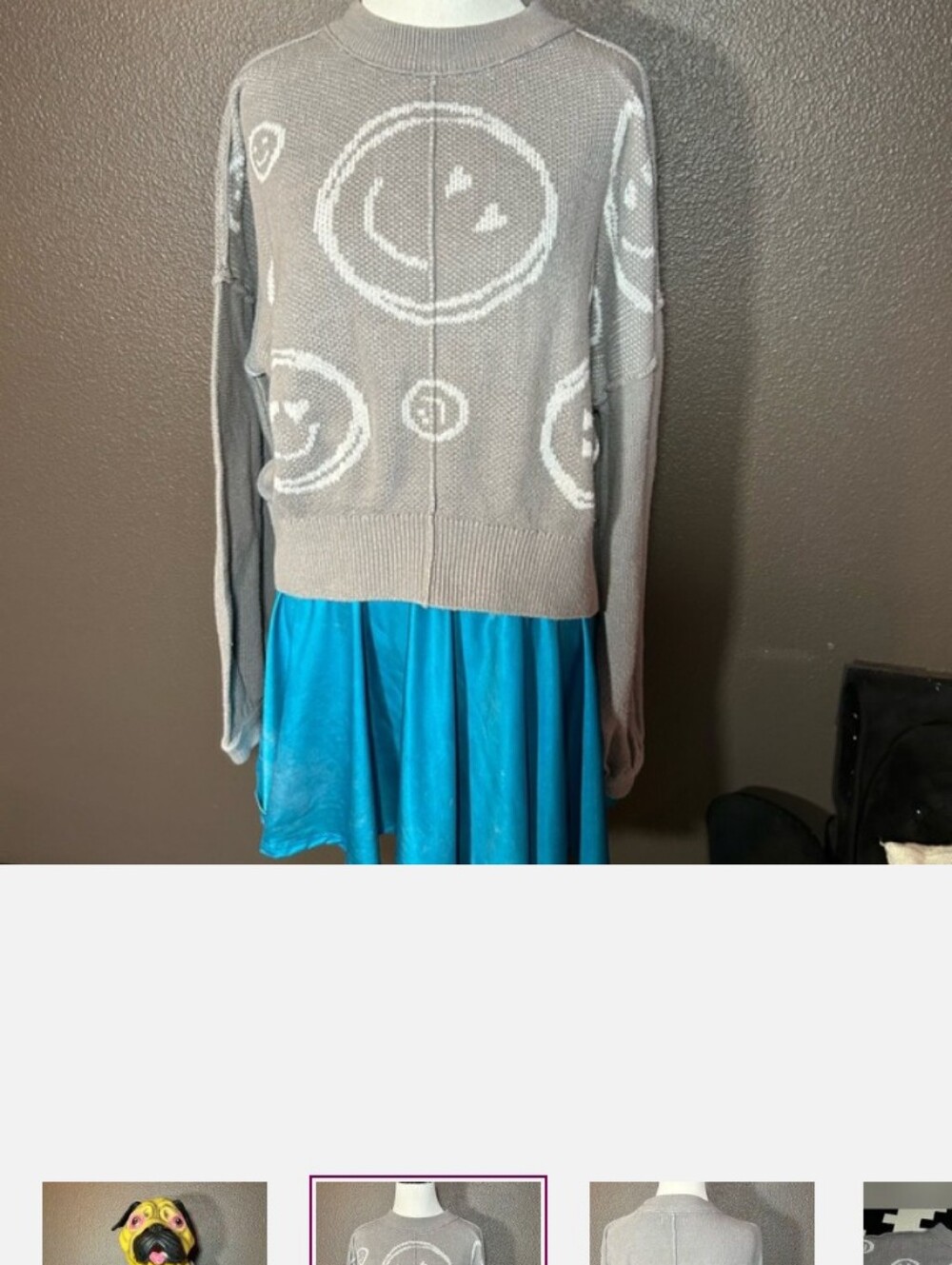 Happy face taupe knit sweater